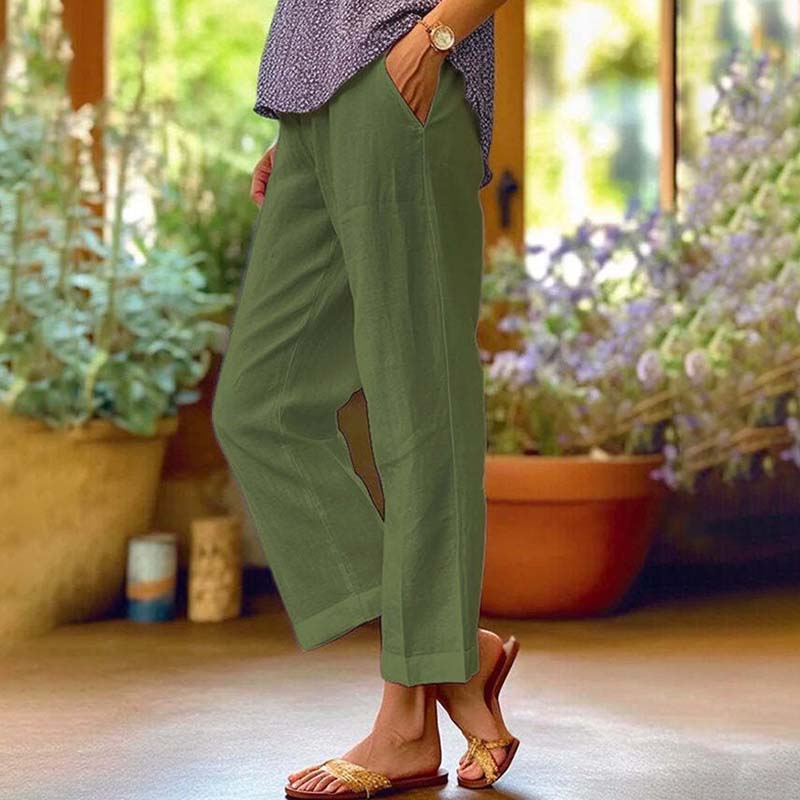 Vayla - Pantaloni relaxed a gamba dritta con tasche laterali, vita media