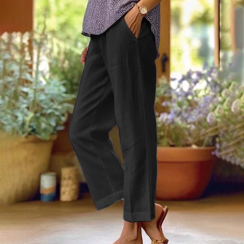 Vayla - Pantaloni relaxed a gamba dritta con tasche laterali, vita media