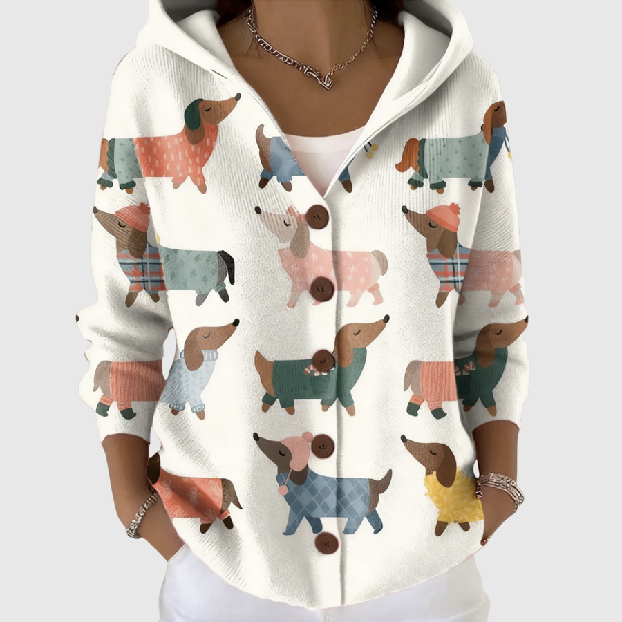 Cardigan Confortevole con Cappuccio in Maglia