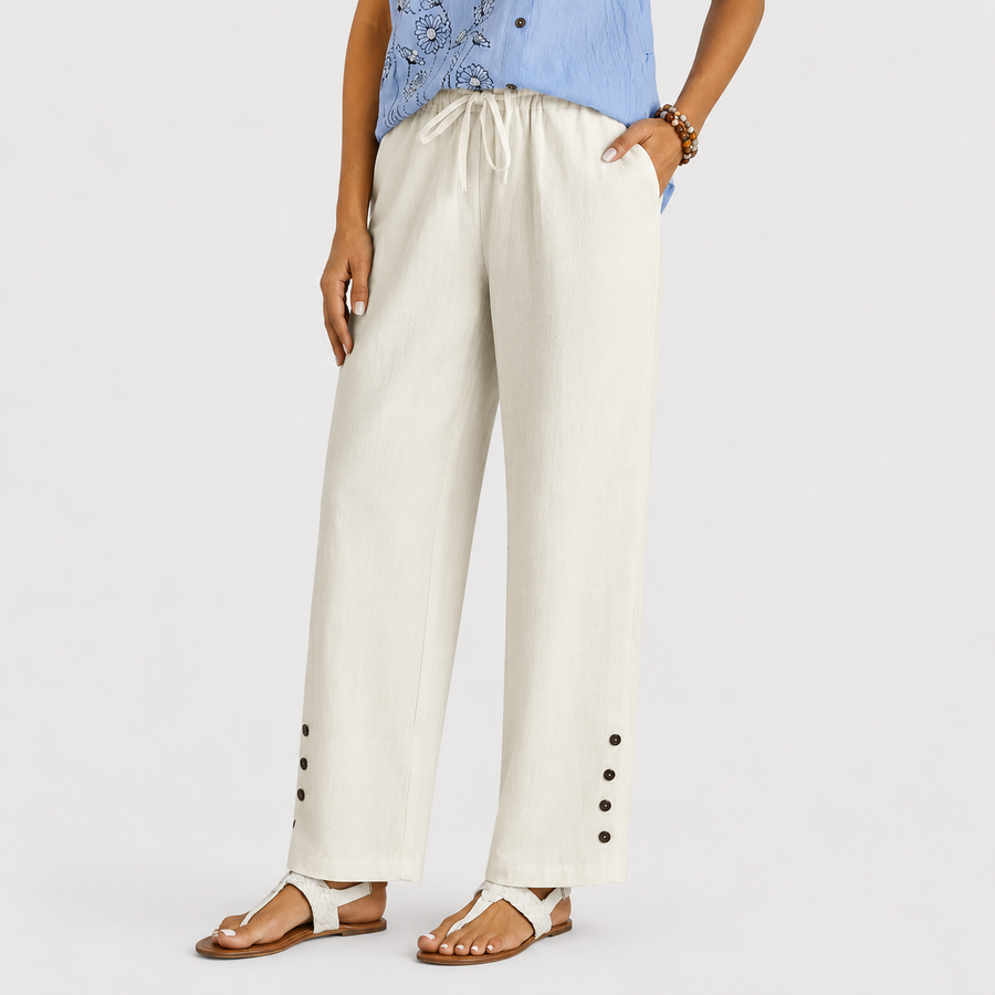 Shania - Pantaloni relaxed con coulisse e dettaglio bottoni sul fianco