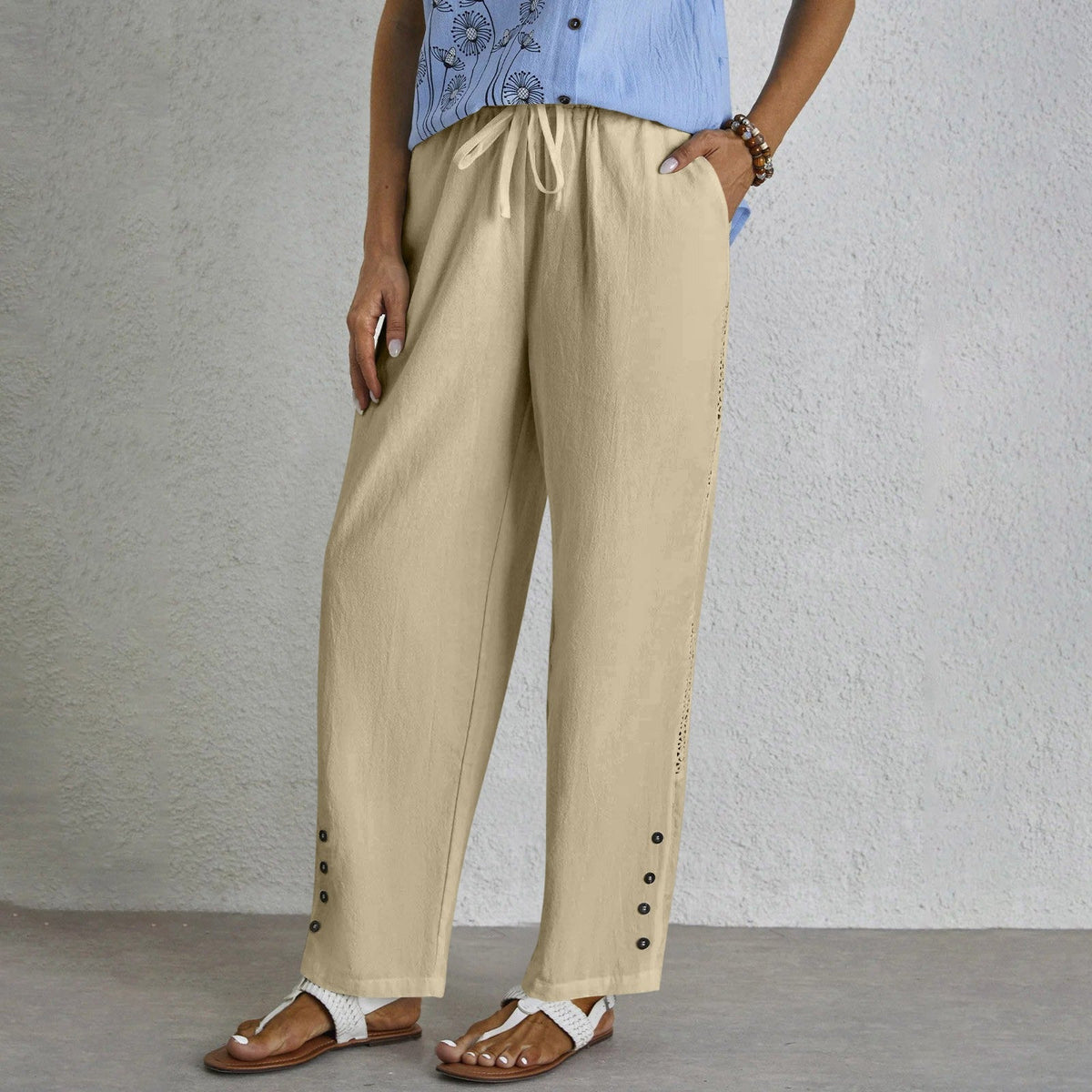 Shania - Pantaloni relaxed con coulisse e dettaglio bottoni sul fianco