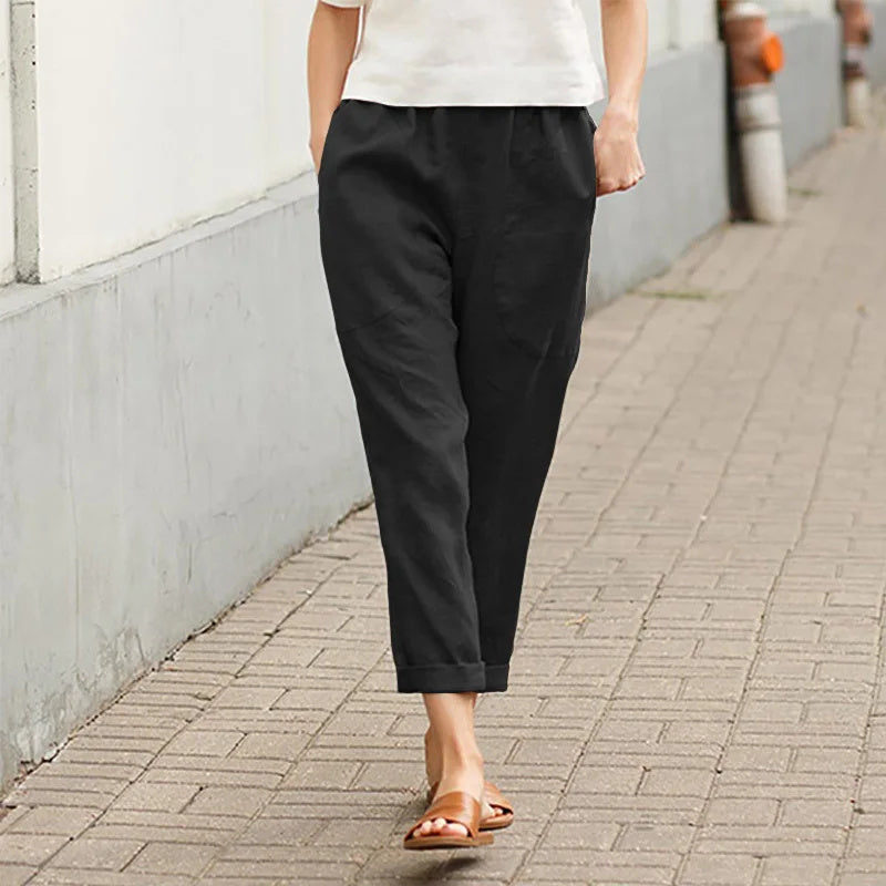 Kriza - Pantaloni casual a vita elastica con tasche, silhouette morbida