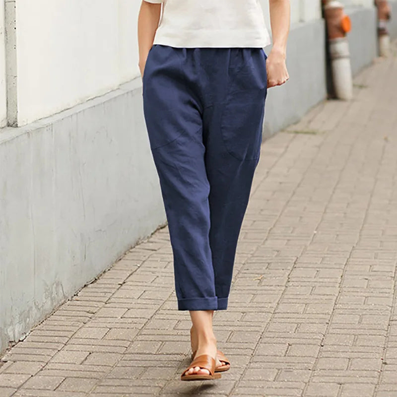 Kriza - Pantaloni casual a vita elastica con tasche, silhouette morbida
