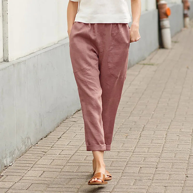 Kriza - Pantaloni casual a vita elastica con tasche, silhouette morbida