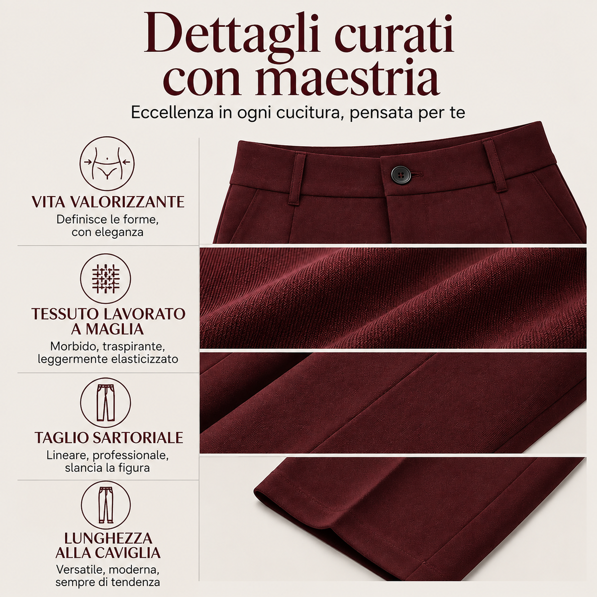 Valentina | Pantaloni Eleganti Vita Alta Cropped
