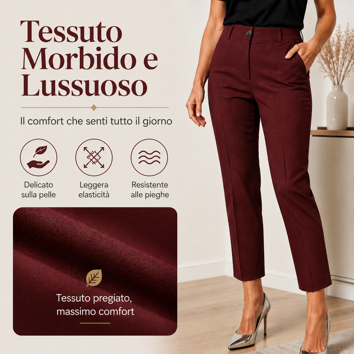 Valentina | Pantaloni Eleganti Vita Alta Cropped