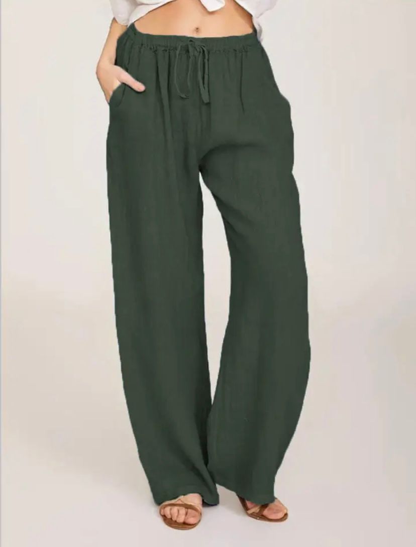 PALMA - Pantaloni a gamba larga con coulisse e tasche laterali, vestibilità fluida