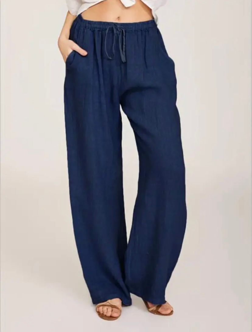 PALMA - Pantaloni a gamba larga con coulisse e tasche laterali, vestibilità fluida