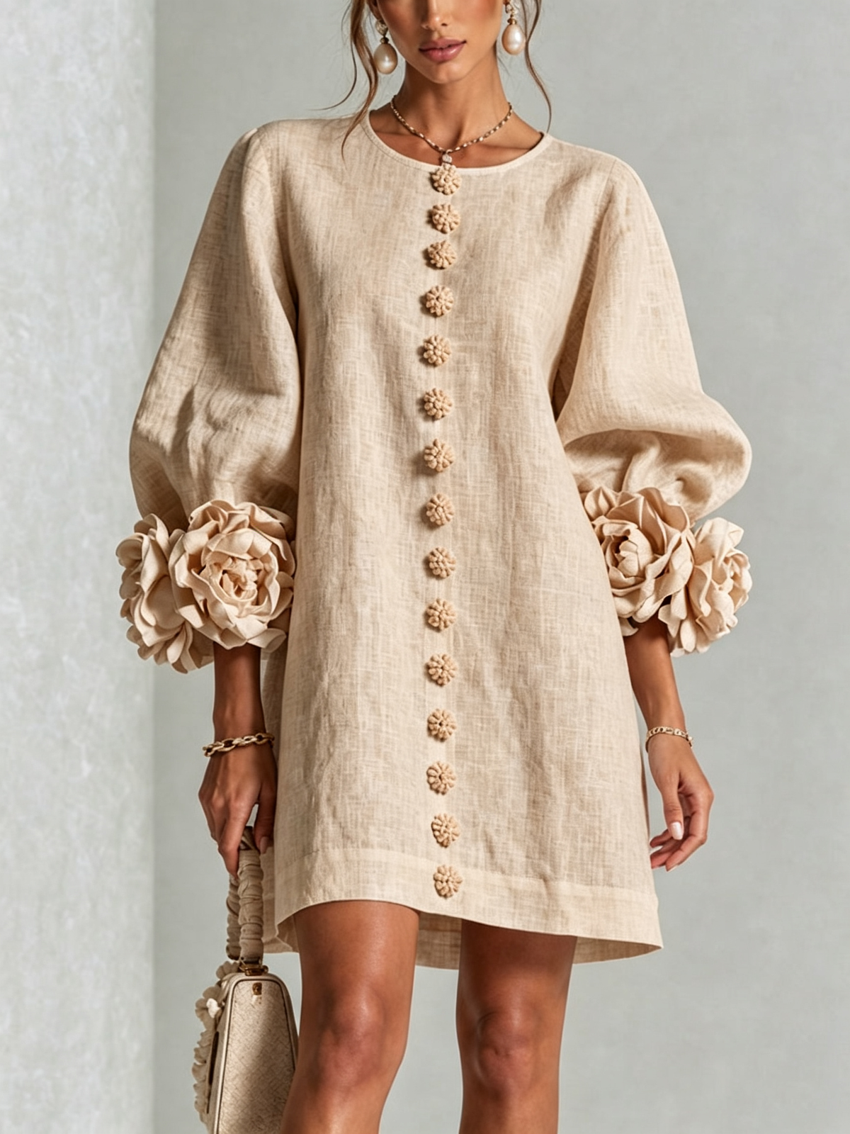 Anita | Mini abito bianco con rose ai polsini