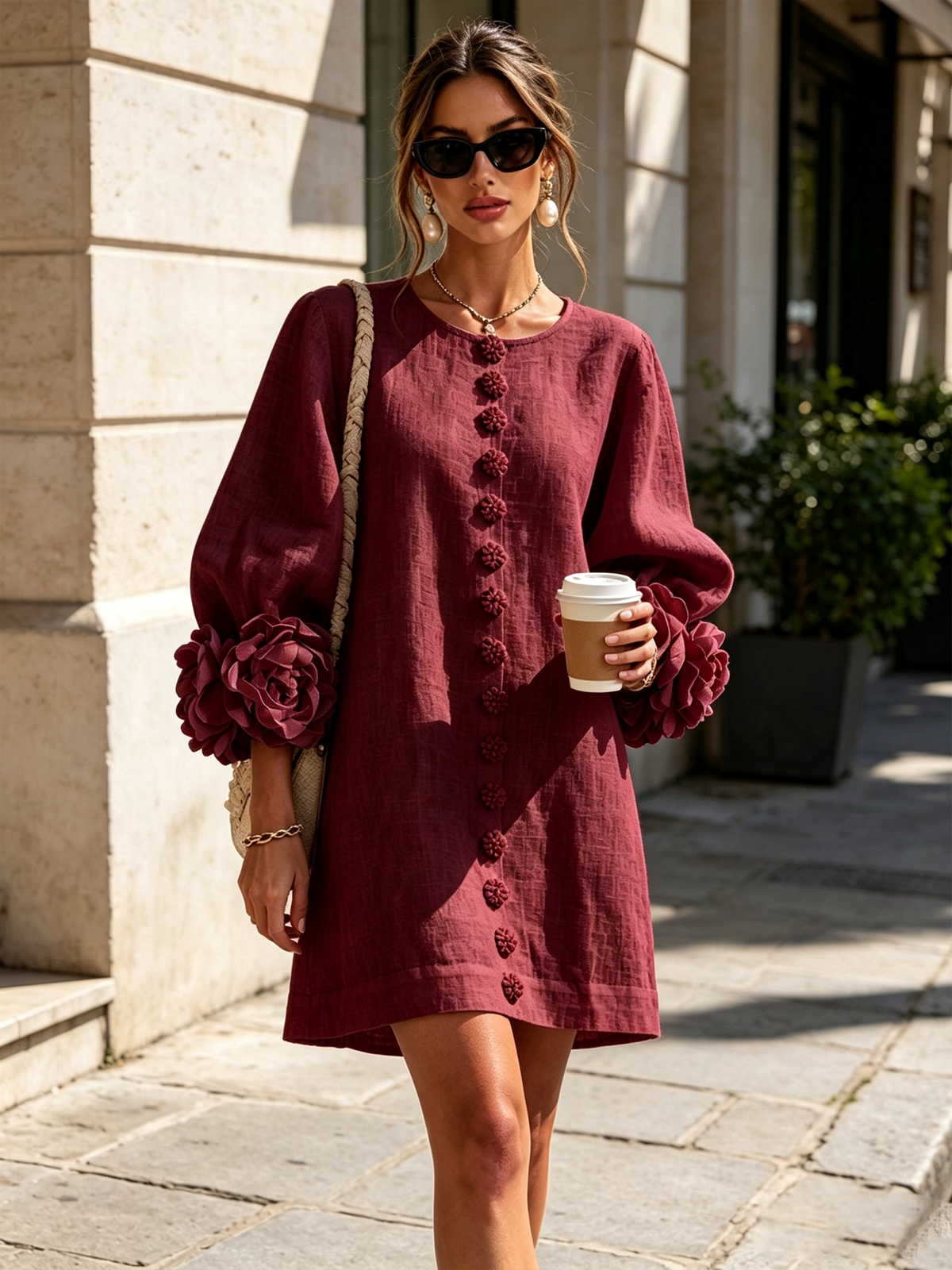 Anita | Mini abito bianco con rose ai polsini
