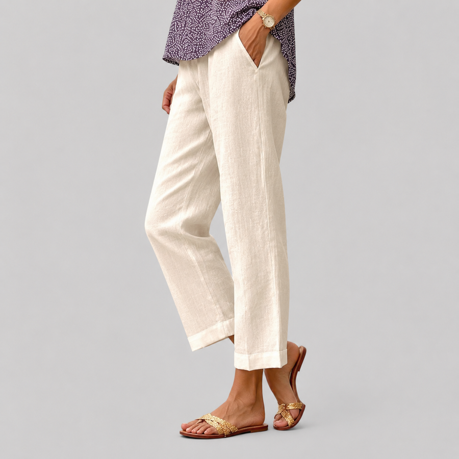 Vayla - Pantaloni relaxed a gamba dritta con tasche laterali, vita media