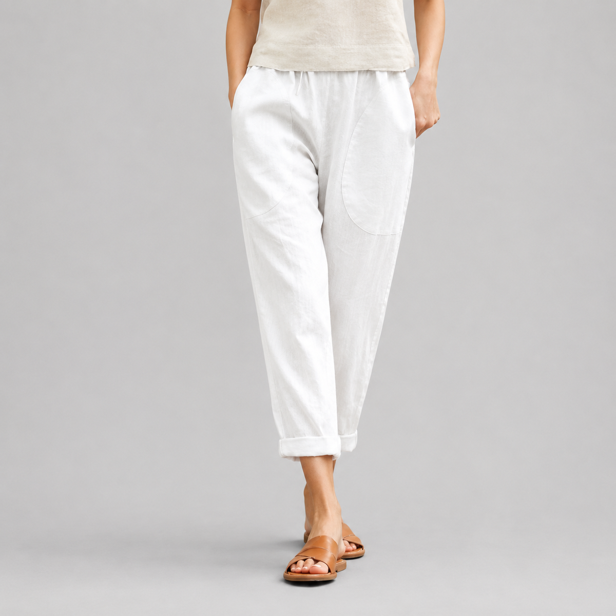 Kriza - Pantaloni casual a vita elastica con tasche, silhouette morbida