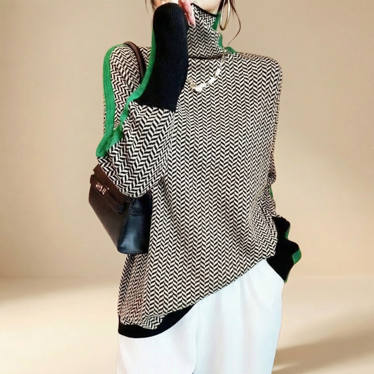 Vera | Maglione a Collo Alto con Strisce a Contrasto